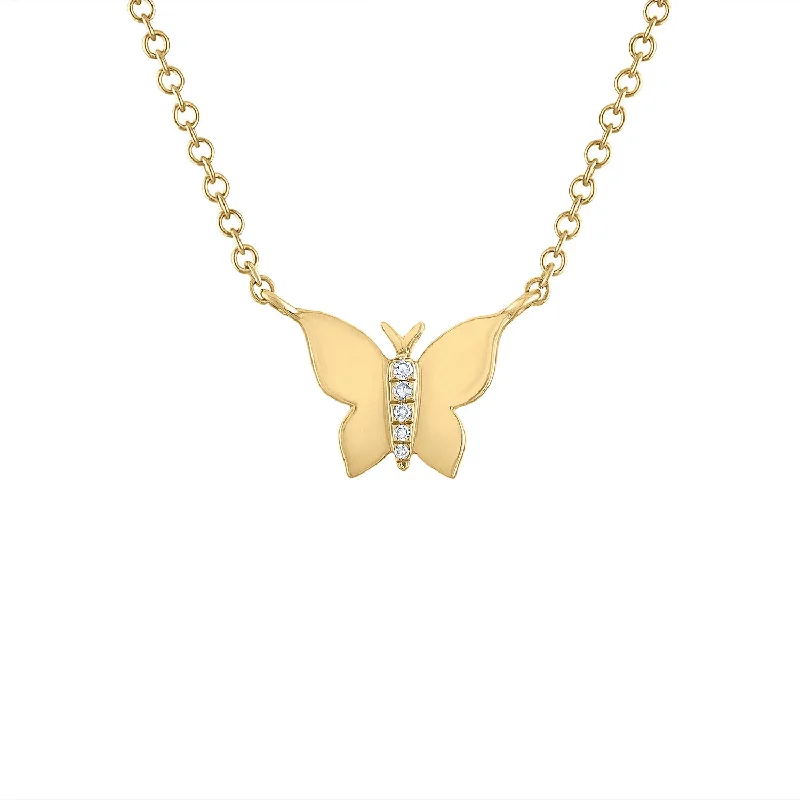 Women’s choker necklaces with diamonds-14KT GOLD DIAMOND SMALL SHINY BUTTERFLY NECKLACE