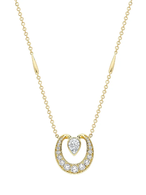 Stunning necklaces with tanzanite stones-Lucky Yellow Gold Diamond Horseshoe Pendant