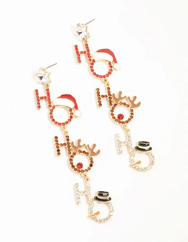 Stunning ruby earrings for women-Large Diamante Ho Ho Ho Drop Earrings