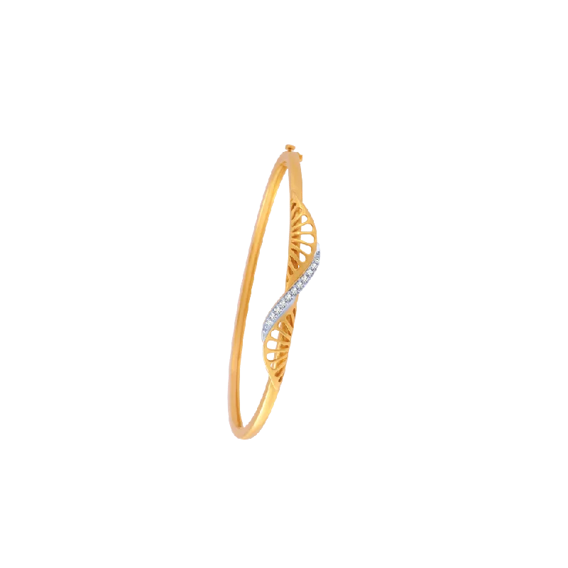 Unique bangles for women with modern designs-14KT (585) Yellow Gold And American Diamond Bangle For Women