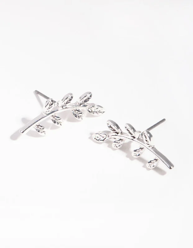 Elegant diamond stud earrings for women-Silver Mini Leaf Stud Earrings