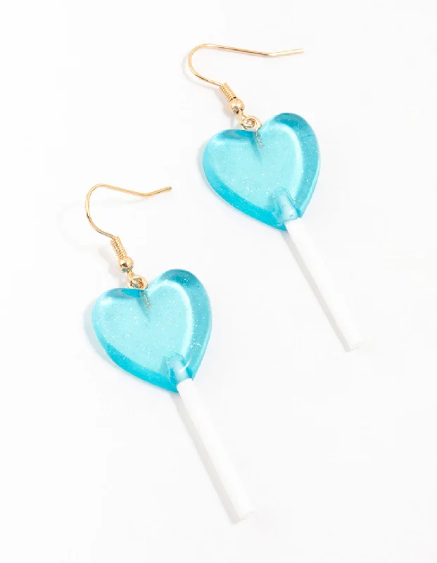 Classic gold earrings for women-Blue Plastic Lollipop Drop Earrings