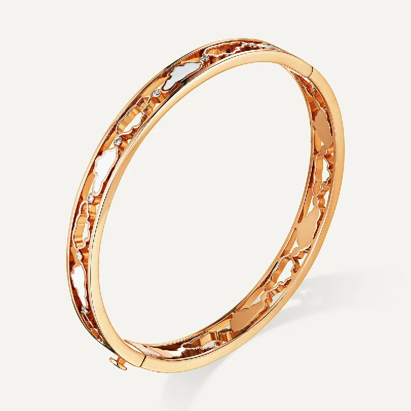 Women’s fashion bracelets with charms-Allusia Love Enamel 18K Rosegold Bangle w. Diamonds