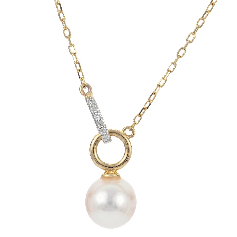 Chic women’s necklaces with colorful stones-14K Yellow Gold Signature High Luster Akoya Pearl & Diamond Necklace