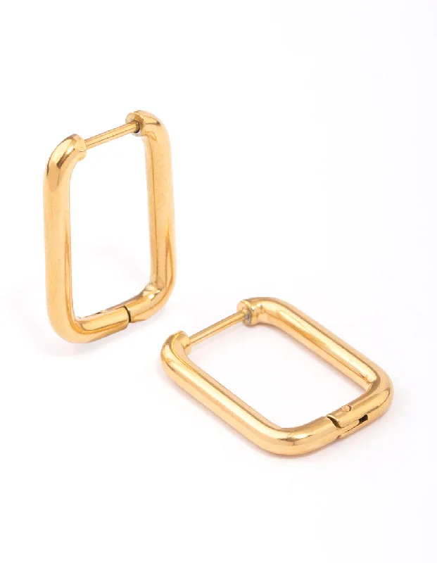 Women’s earrings with bright gemstone colors-Waterproof Gold Plated Stainless Steel Small Rectangular Hoop Earrings