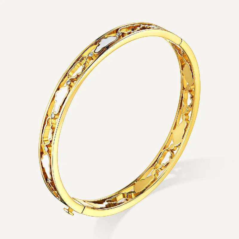 Stunning gemstone bangles for women-Allusia Love Enamel 18K Gold Bangle w. Diamonds