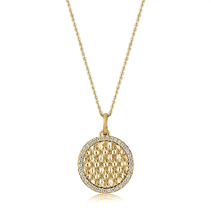 Fashionable necklaces for women with pearls-A. Jaffe 14K Yellow Gold 0.19cttw. Diamond Border Quilted Center Pendant Necklace