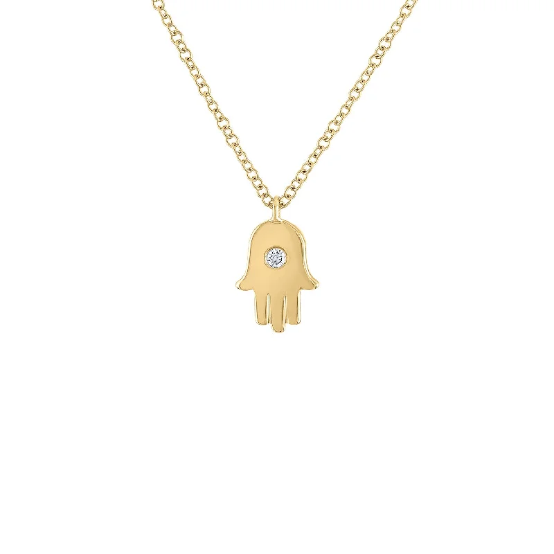 Custom necklaces with matching bracelets-14KT GOLD DIAMOND SHINY HAMSA NECKLACE