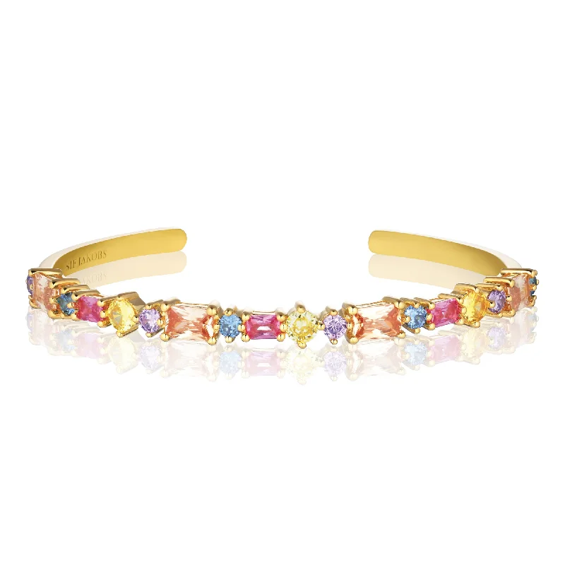 Beautiful silver bracelets for women-Ivrea 18K Gold Plated Bangle w. Mixed Colored Zirconias