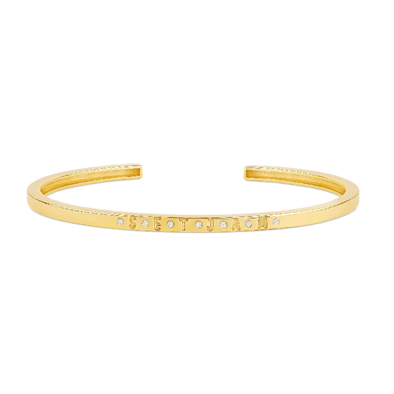 Women’s fashion bracelets with charms-Extra Slim Solid Personalized Cuff Bangle with Bezel Separators