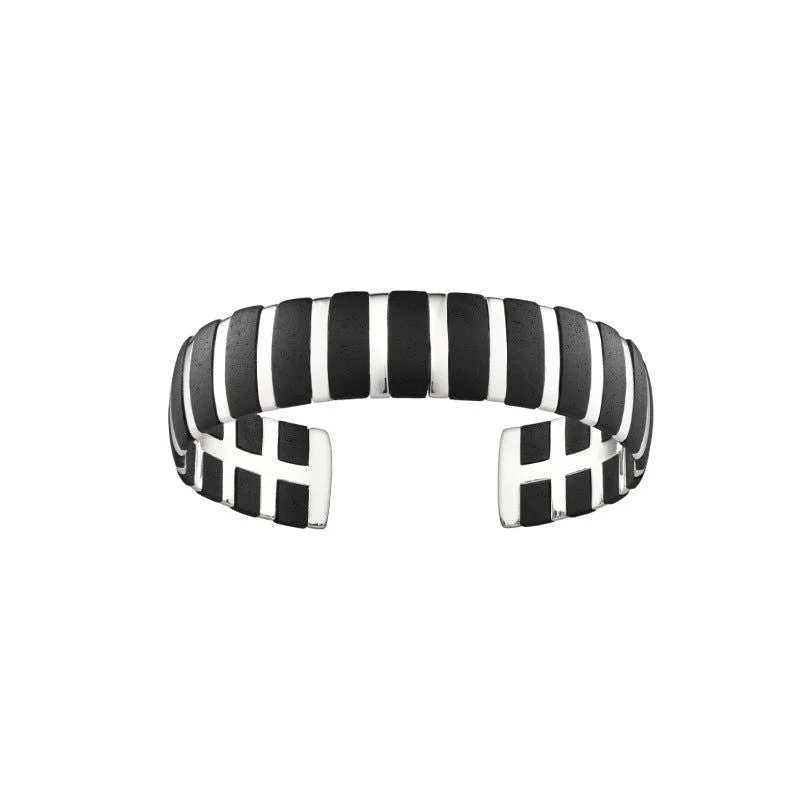 Women’s statement bracelets with gemstones-Helena Striped Silver Bangle