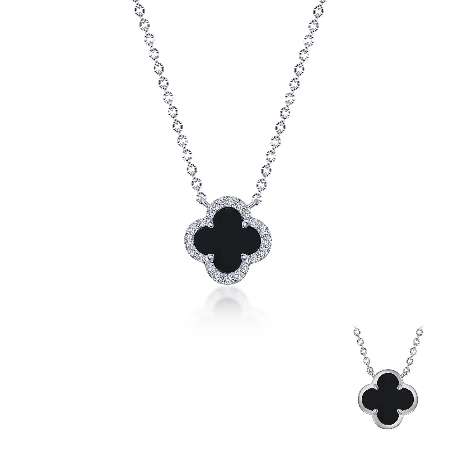 Custom birthstone necklaces for women-Lafonn Simulated Diamond & Black Onyx Halo Necklace N0334OXP20