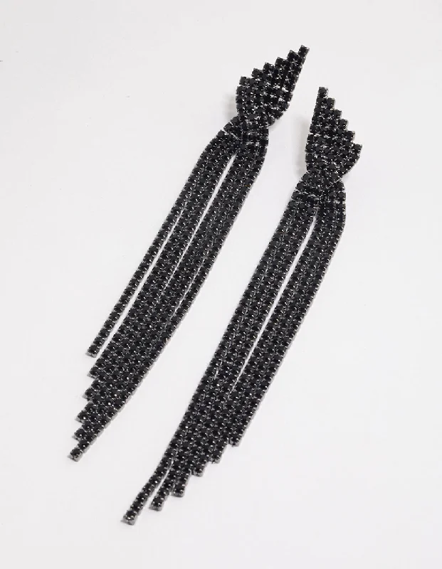 Beautiful pearl earrings for women-Coated Black Statement Strand Twist Drop Earrings