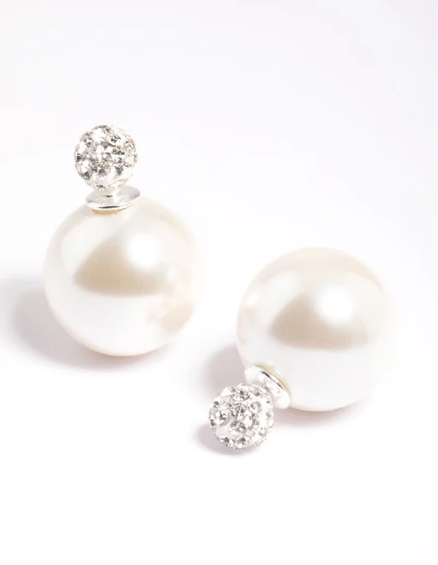 Stunning sterling silver earrings for women-Sterling Silver Pearl Sandwich Stud Earrings