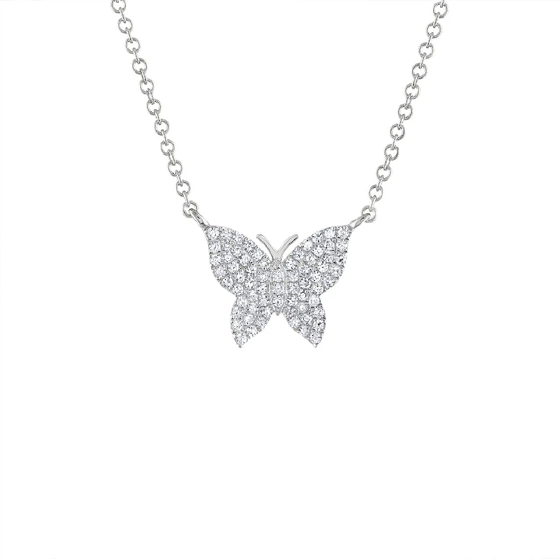 Timeless necklaces for women with diamonds-14KT GOLD DIAMOND PAVE SMALL BUTTERFLY NECKLACE