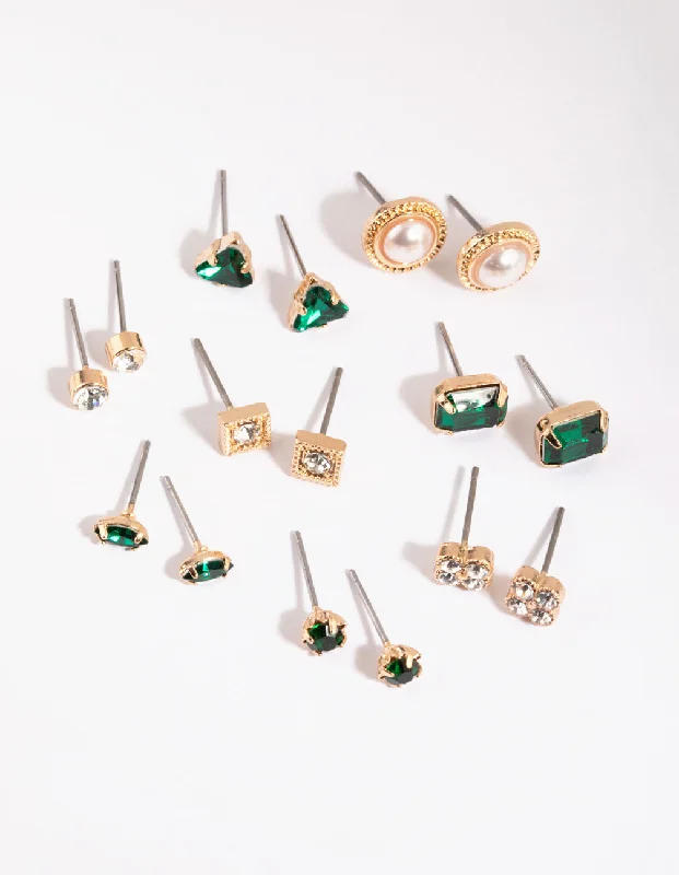 Women’s stud earrings with colored gemstones-Gold Geometric Stud Earring 8-Pack