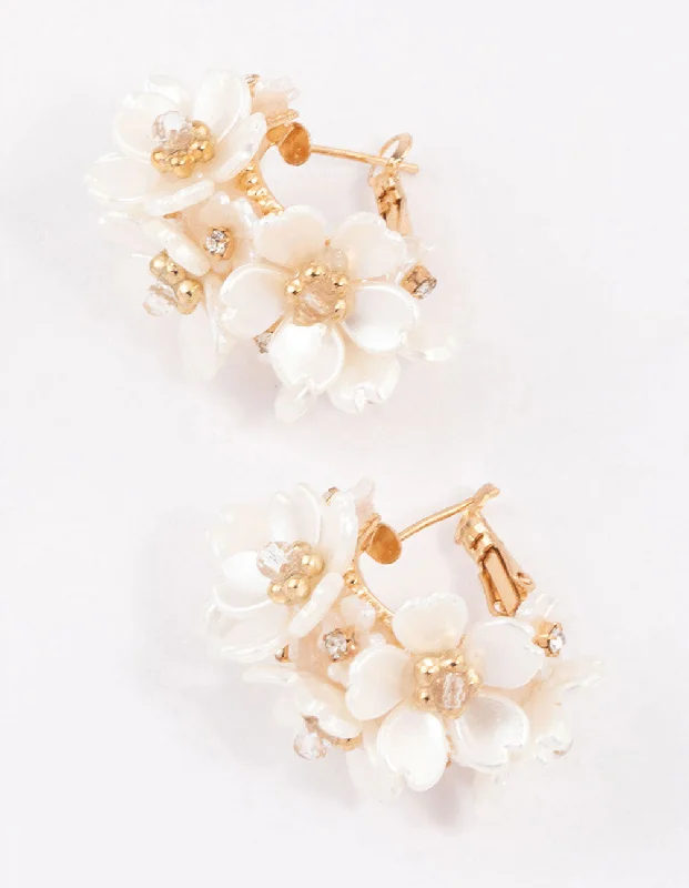 Stunning sapphire earrings for women-Gold Plated Flower Cluster Hoop Earrings