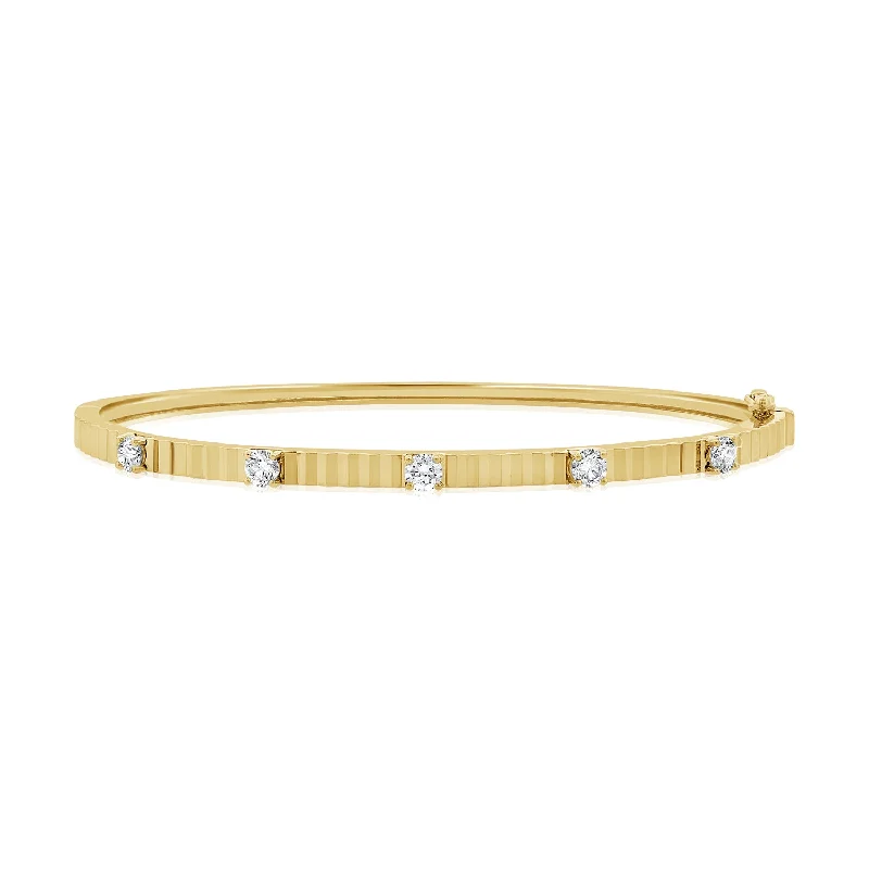 Women’s cuff bracelets with unique designs-Thin Fluted Bangle with Segment Diamonds