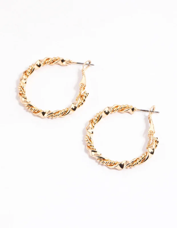 Luxury earrings with ruby stones-Gold Mixed Double Twisted Hoop Earrings