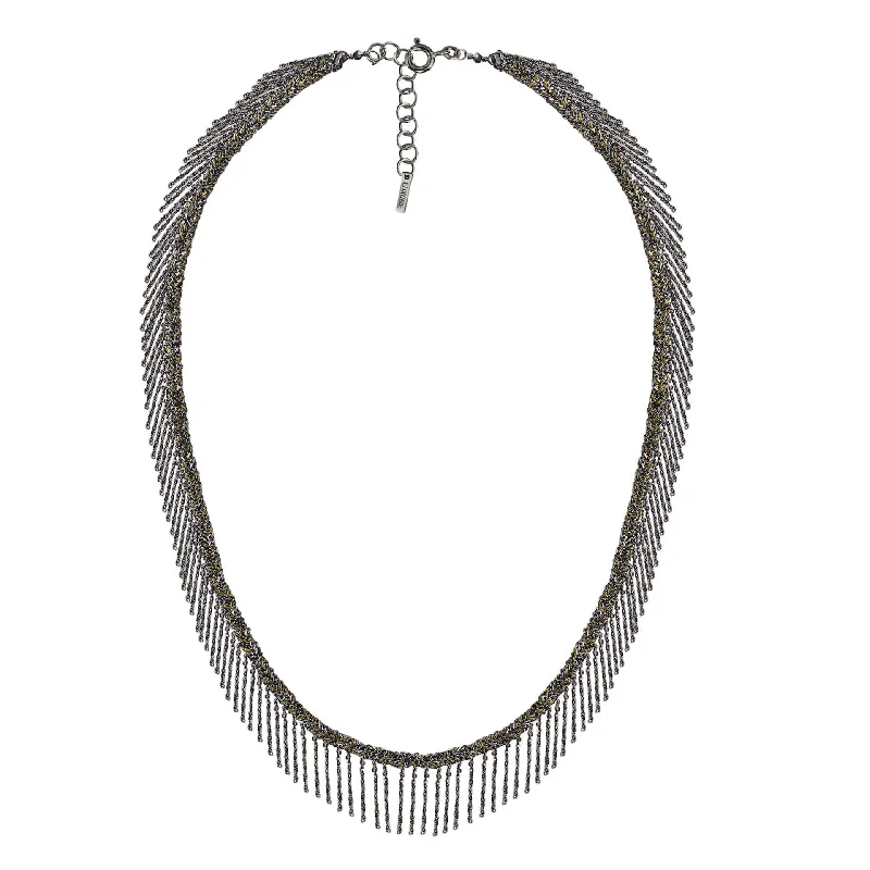 Minimalist silver necklaces for women-Black Fringe Silk Necklace