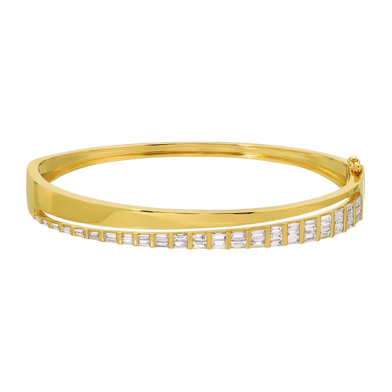 Women’s bracelets with diamonds and sapphires-Half Baguettes Half Solid Split Bangle