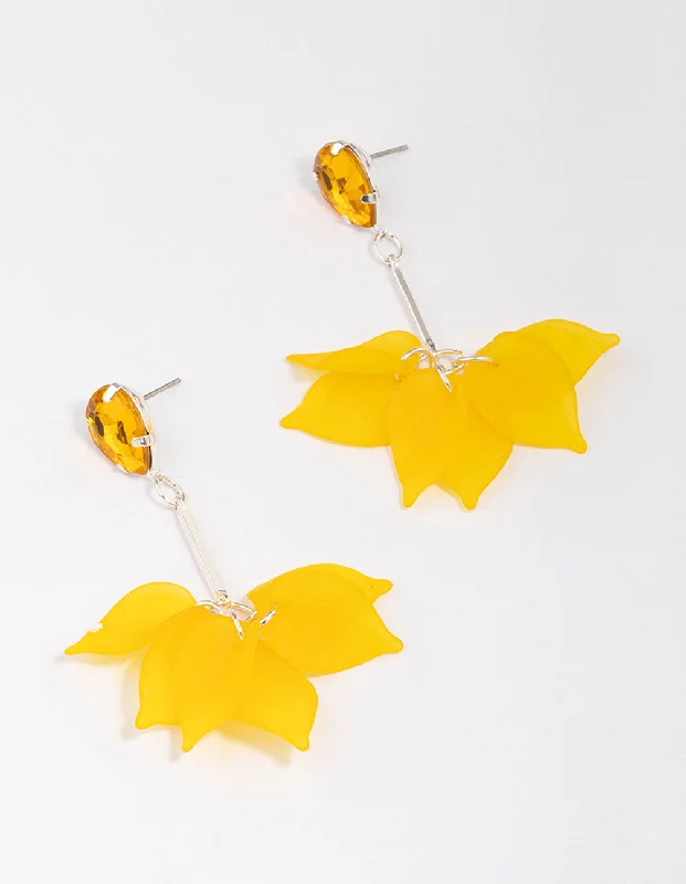 Women’s earrings with spiral designs-Yellow Stone & Stick Petal Drop Earrings