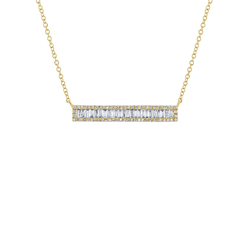 Women’s necklaces with pink diamonds-14KT GOLD BAGUETTE DIAMOND BAR NECKLACE