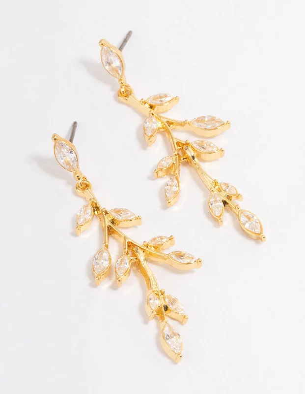 Stunning hoops for women with crystals-Gold Plated Cubic Zirconia Marquise Leaf Drop Earrings