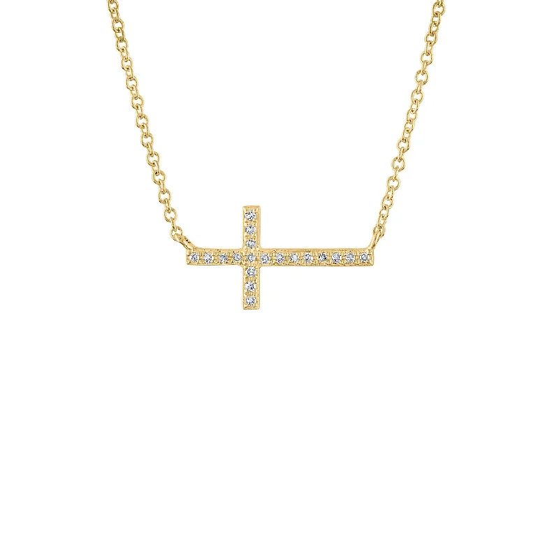 Stunning necklaces with tanzanite stones-14KT GOLD SIDEWAYS DIAMOND CROSS NECKLACE