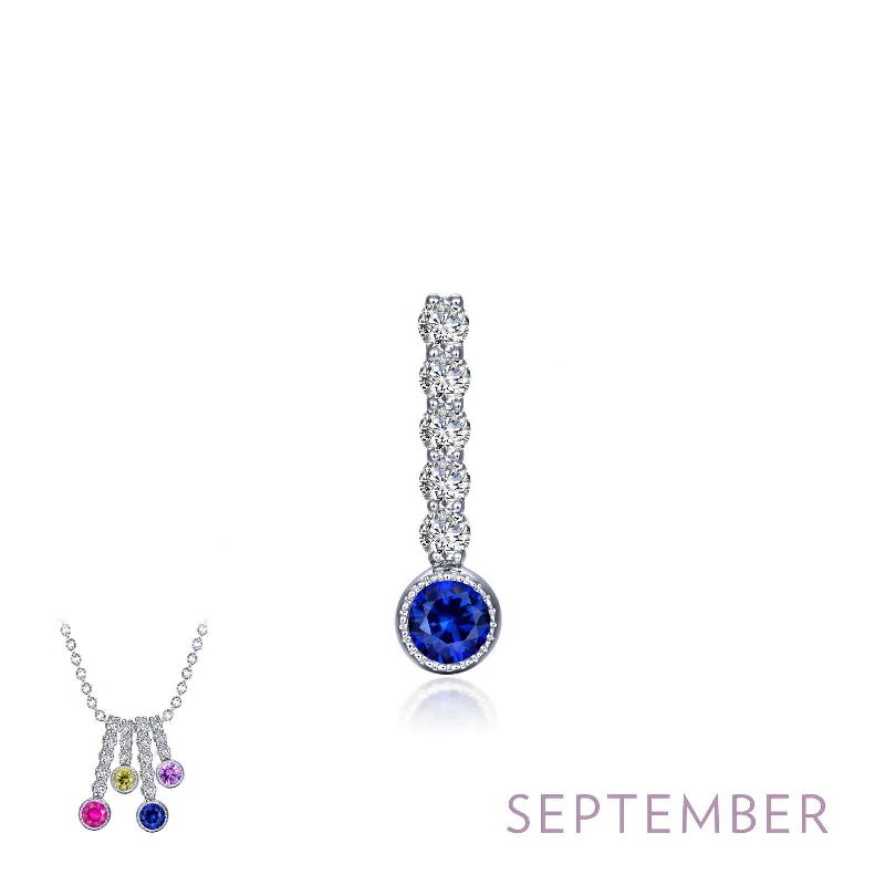 Unique necklaces with engraved designs-Lafonn September Birthstone Simulated Diamond & Sapphire Large Love Pendant BP003SAP