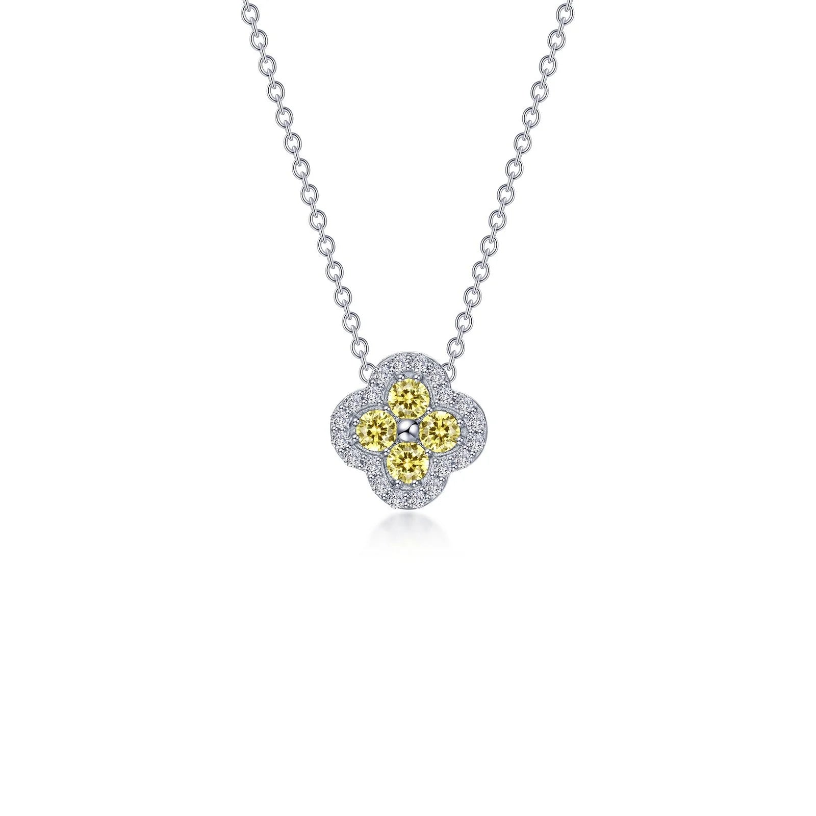 Beautiful silver necklaces for women-Lafonn Simulated Diamond & Canary Clover Halo Necklace N0335CAP20