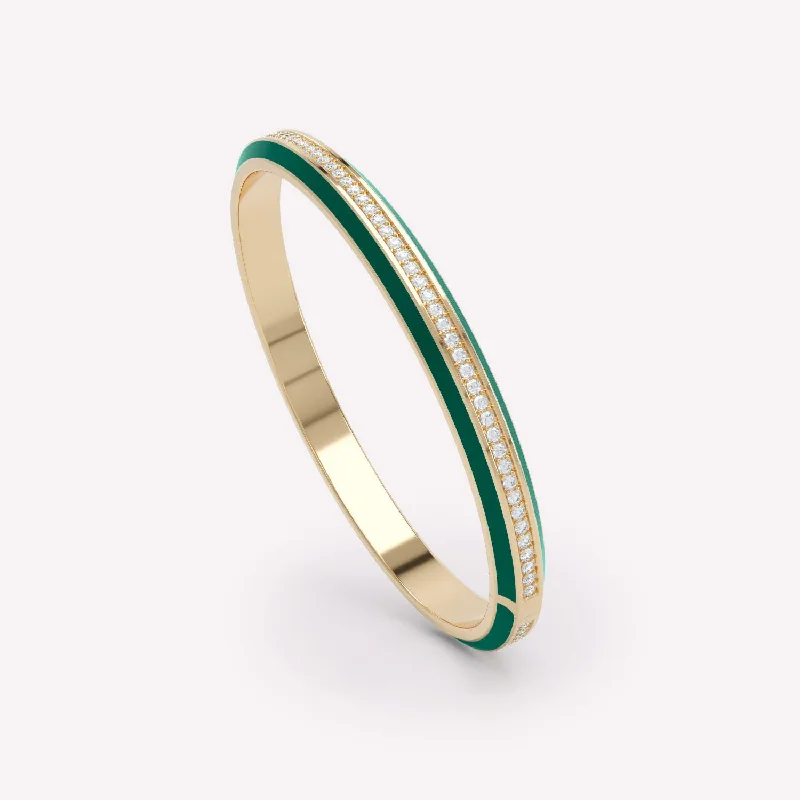 Stunning bangles with engraving for women-Eternity Green 18K Gold Bangle w. Lab-Grown Diamonds