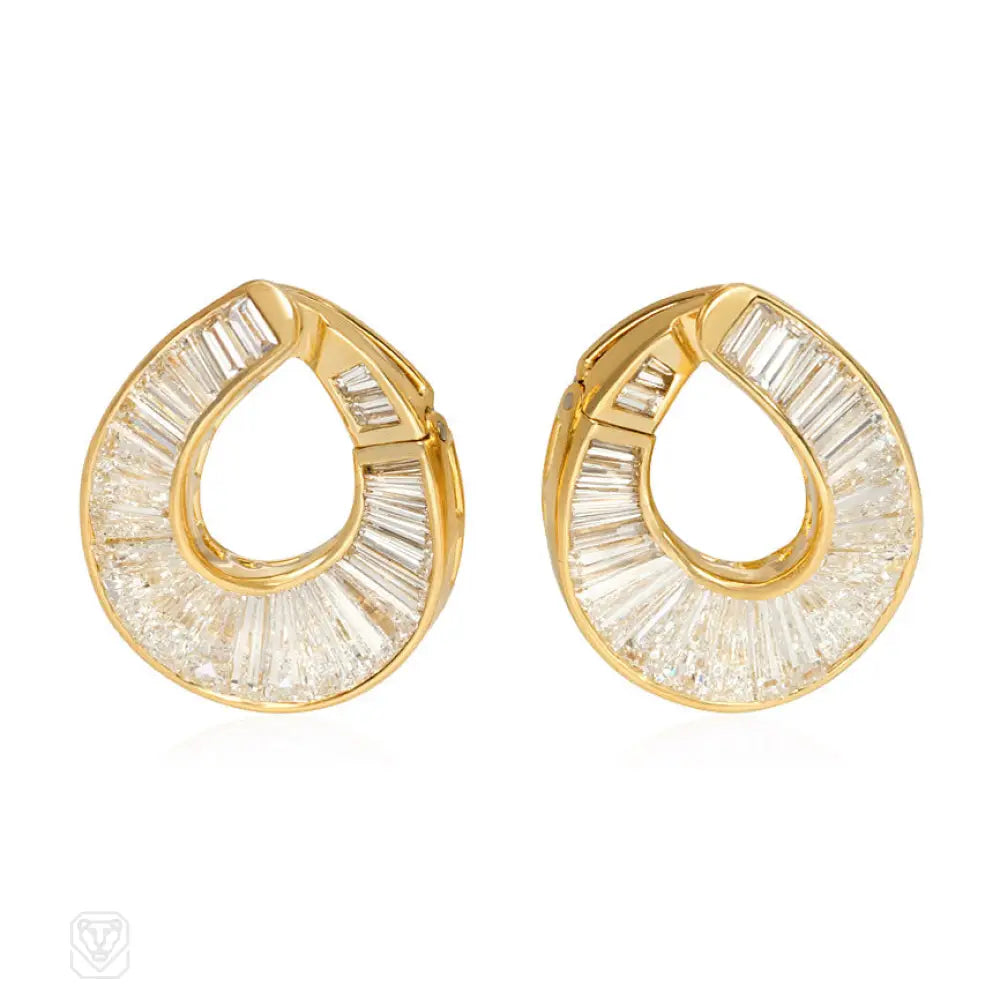 Elegant earrings with intricate designs-Baguette diamond hoop earrings, Bulgari