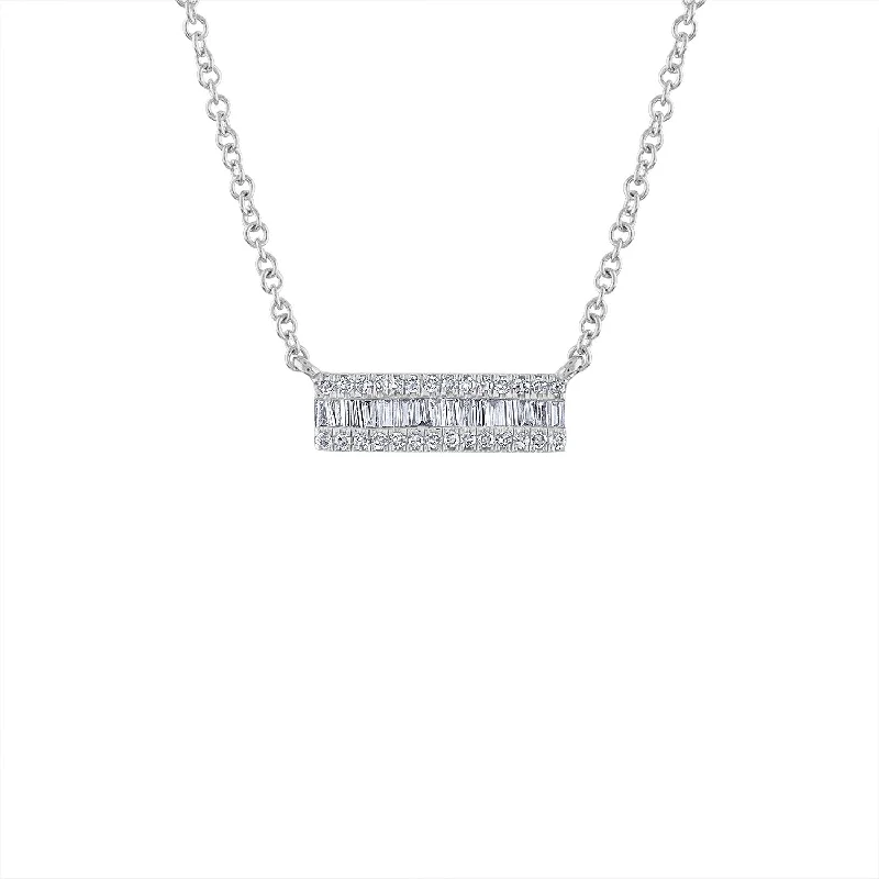 Trendy necklaces with emerald accents-14KT GOLD SMALL DIAMOND BAGUETTE BAR NECKLACE