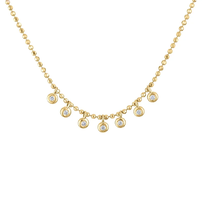 Stunning necklaces with cubic zirconia-14KT GOLD DIAMOND BEZEL DROP BALL NECKLACE