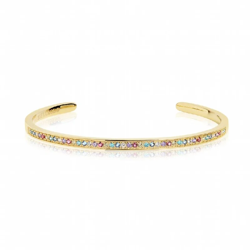 Unique gemstone bangles for women-Valiano Gold Plated Bangle w. Blue, White, Yellow, Purple & Pink Zirconias