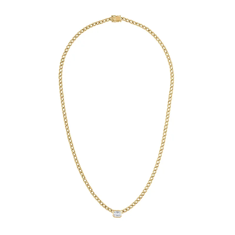 Elegant multi-layer necklaces for women-14KT GOLD DIAMOND HEXAGON CURB LINK NECKLACE