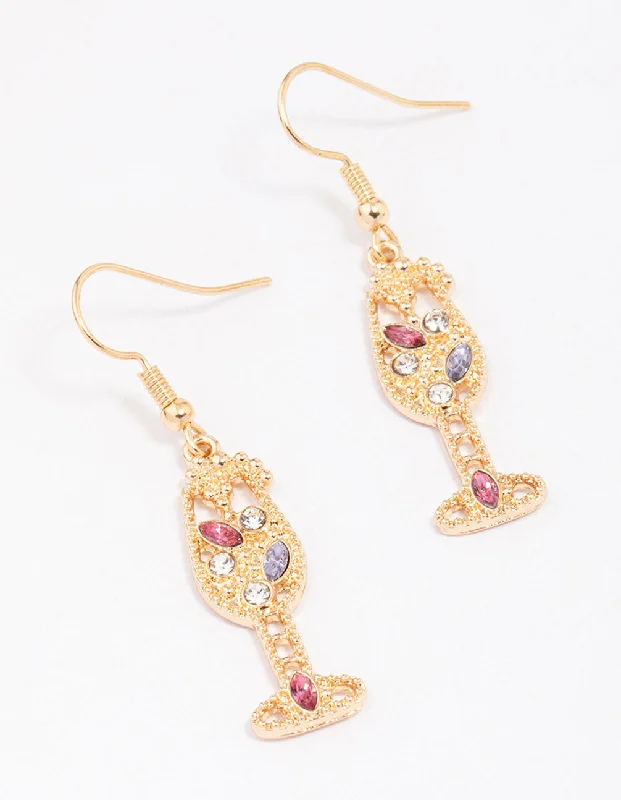 Chic earrings for women with crystals-Gold Diamante Champagne Drop Earrings