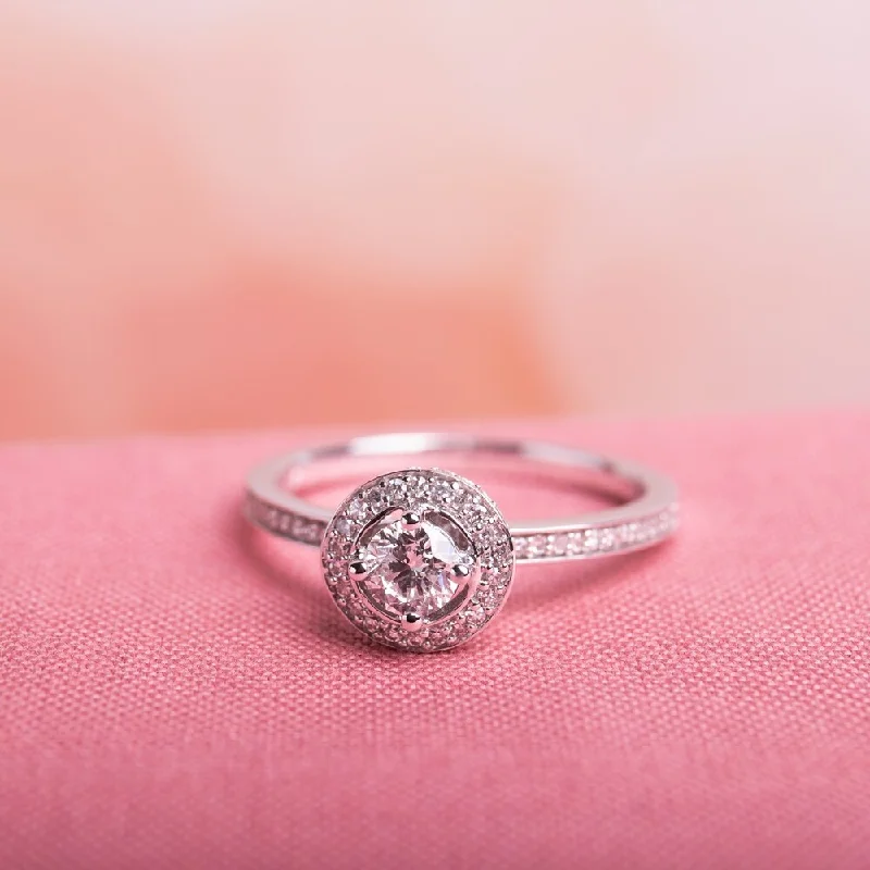 Engagement rings with unique band designs-Miadora 14k White Gold 1/2ct TDW Diamond Halo Engagement Ring