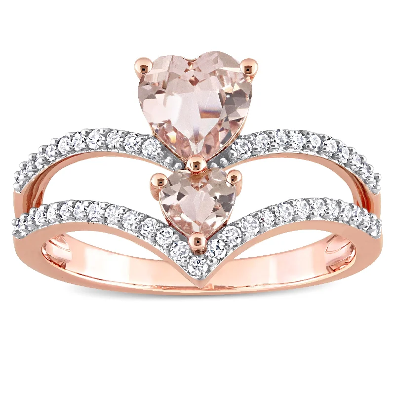 Engagement rings with diamond and pearl accents-Miadora Heart Shape Morganite and 1/4ct TDW Diamond Open Engagement Ring in 10k Rose Gold