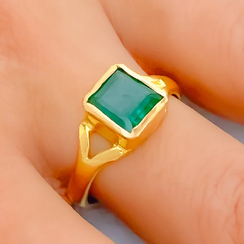 Unique promise rings for women-Tasteful 22K Gold 2.5CT Emerald Ring