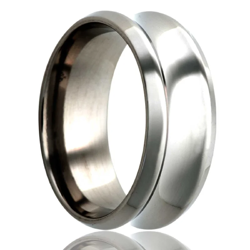 Fashion rings for women with geometric designs-Concave Titanium Wedding Band with Beveled Edges