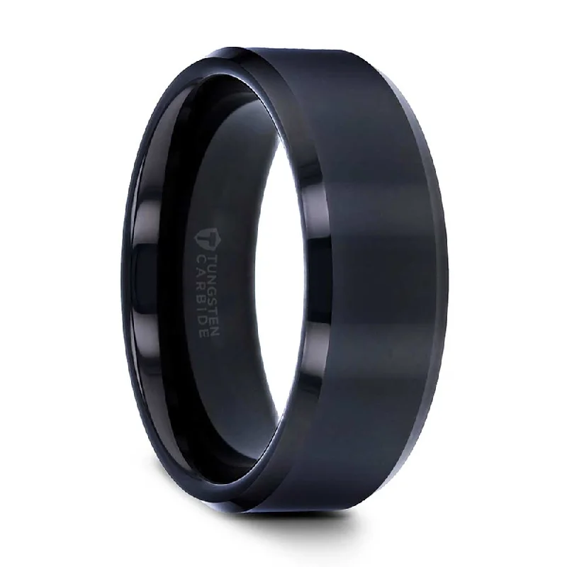 Simple and classic rings for women-Classic Black Tungsten Men's Wedding Band