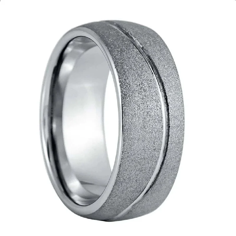 Women’s rings with intricate designs-Sandblasted Wave Pattern Tungsten Men's Wedding Band