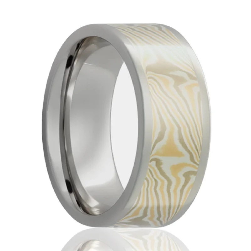 Elegant gold rings for women-14k Rose Gold, White Gold & Sterling Silver Mokume Gane Cobalt Wedding Band