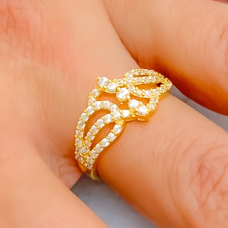 Simple silver rings for women-Lavish Twinkling Glam 22k Gold CZ Ring