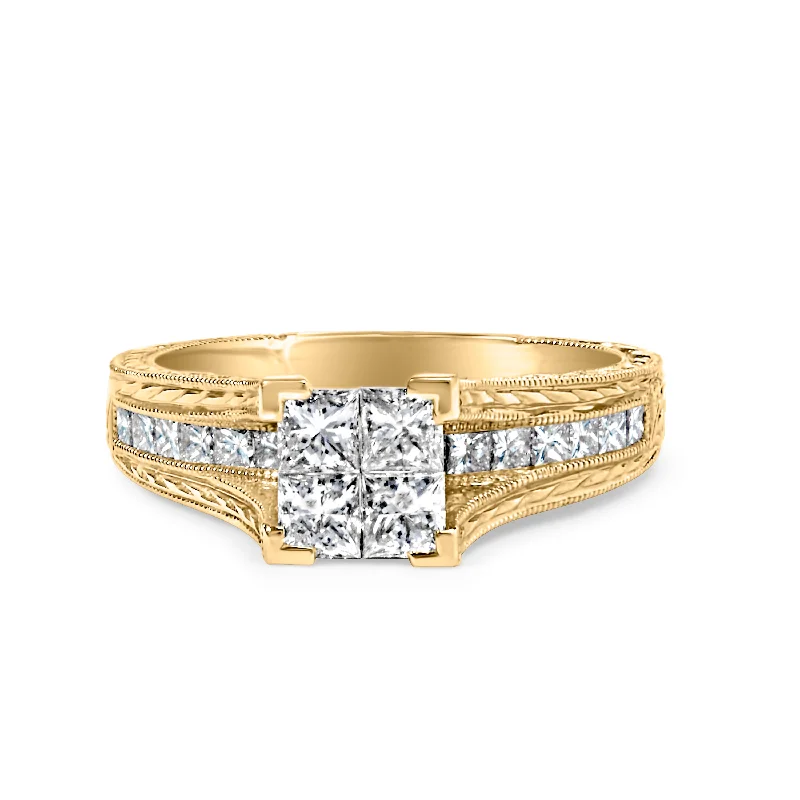 Women’s engagement rings with lab-grown diamonds-14K Yellow Gold 1.0 Cttw Princess Composite Diamond Engagement Ring