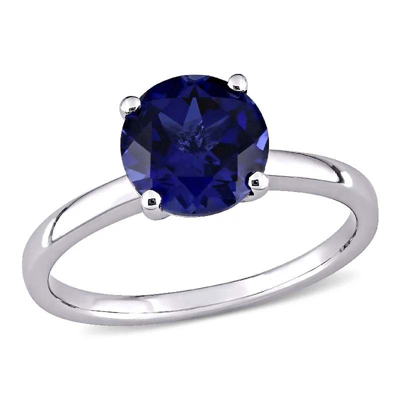 Unique engagement rings with intricate designs-Miadora 10k White Gold Created Blue Sapphire Solitaire Engagement Ring