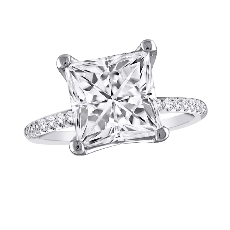 Engagement rings with unique diamond settings-14kt White Gold 4.52cttw Lab-Created Princess Cut Side Stone Engagement Ring