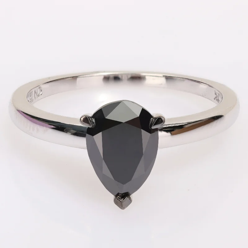 Affordable diamond engagement rings-Miadora 1ct TDW Pear-cut Black Diamond Solitaire Engagement Ring in 10k White Gold